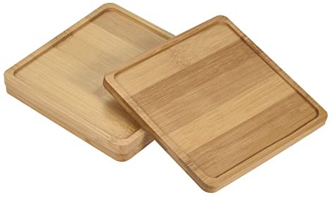 PATIKIL Plant Pot Saucer, 3 Pack 5 Inch Bamboo Square Flower Drip Tray for Indoors