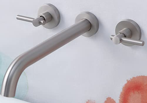 Wall Mount Tub Filler,Two Handle Bathtub Faucet, Extra Long Spout Reach with High Water Flow, Brass Rough in Valve Included,Matte Brushed Nickel