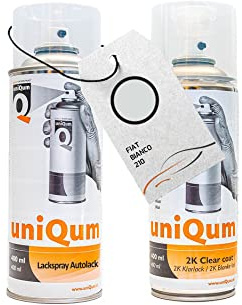 UniQum Autolack + Klarlack 2K Spraydose fürs Auto für FIAT BIANCO 210 Autolack Reparatur 2 x 400 ml