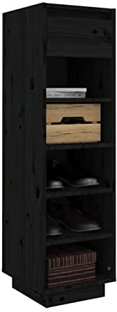 Gecheer Schuhschrank Schuhregal Schuhablage Schuhständer Schuhaufbewahrung Schuhtruhe Schuhorganizer Flurschrank Schwarz 34 x 30 x 105 cm (L x B x H) Mit 5 Fächer und 1 Schublade,Massivholz Kiefer
