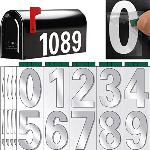 Mailbox Numbers, Reflective Mailbox Numbers for Outside, Modern Number Vinyl Waterproof Mailbox Stickers, Strong Adhesive Numbers for Mailbox with Scraper and Masking Tap, (5 Sets, 2 Inch)