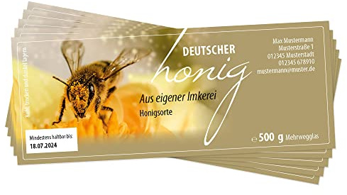Apoidea – Honig Etiketten Rechteckig selbstklebend & personalisierbar - 25 Stück/Etiketten Honiggläser 500 g/Honig Aufkleber für selbstgemachten Honig/Honigetiketten für Honiggläser