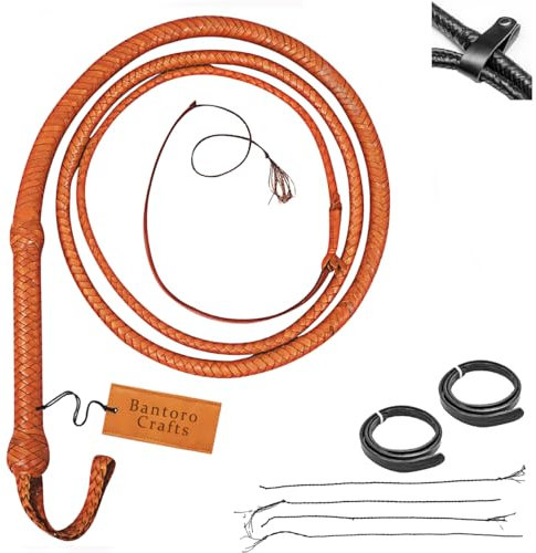 Bullpeitsche aus Leder, 1,2 bis 7,3 m, Länge in 16 Zöpfen, Känguru-Leder, braun, Hellbraun, Reiter, professionelle Premium-Qualität, Reiten, Cowboy (3,6 m)