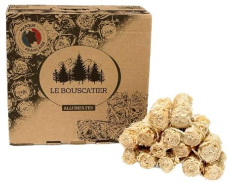 Le Bouscatier Accendisigari ecologici in Lana e Cera di Legno 100% Naturali per Camino, Stufa, Barbecue e Braciere. Da 60 a 70 Accendisigari in Fibra di Legno Senza Odore
