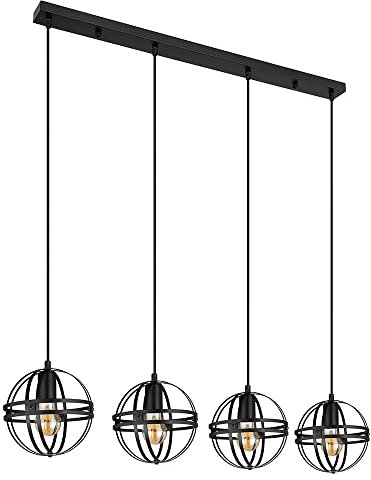 Globo Pendelleuchte höhenverstellbar Hängelampe Esstischleuchte 4-flammig, Industrial Design, Kugel, Metall, schwarz, 4x E27 Fassung, LxBxH 100x20x120 cm