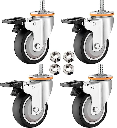 ESOYAWE Schwerlastrollen 4 Stück Ø 63 75 100 125 Mm, Mit Bremse M10 M12 Vorbau Lenkrollen, Leise 360 Grad Drehbar TPR Gummirollen, Ersatzrollen Für Möbel Trolleys Werkbänke Schränke
