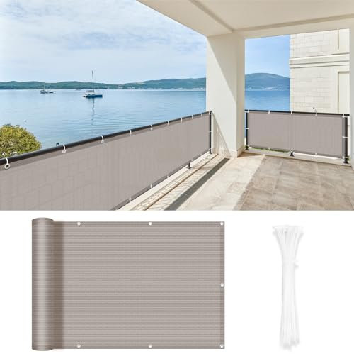 LOVE STORY Balkon-Sichtschutz 100x400cm mit HDPE-Gewebe,Luftdurchlässige Netz-Balkonverkleidung mit UV-Schutz und Kabelbindern zur Befestigung,Taupe