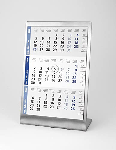 HiCuCo 3-Monats-Tischkalender für 2 Jahre (2027 + 2028) - Aufstellkalender - Edelstahl - TypP2 (Premium)