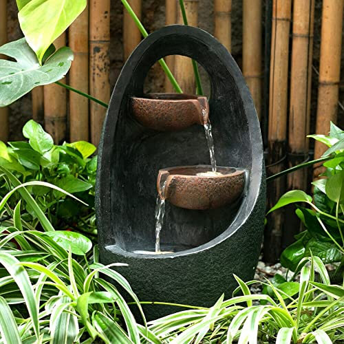 LQSSA Fontana da Giardino per Interni/Esterni Fontana da Giardino per Esterni Fontana da Giardino a 3 Livelli con Vasca a Cascata Fontana con Giochi d'Acqua a LED Statua per Interni ed Esterni per