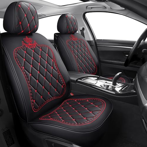 Udpomb 2er-Set Auto Vordersitzbezüge aus Kunstleder, Schwarz&Rot mit Rhombus Design - Universell für die meisten Autos, SUVs, EVs - Airbag-kompatibel & verschleißfest - Einfache Montage in 20 Min.