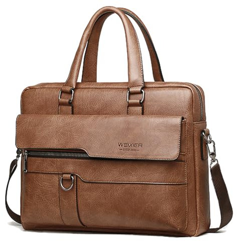 YY GEWETAO Herren Messenger Bag Leder 15,6 Zoll Laptop Aktentasche Große Laptoptasche Satchel Crossbody Bag, Braun