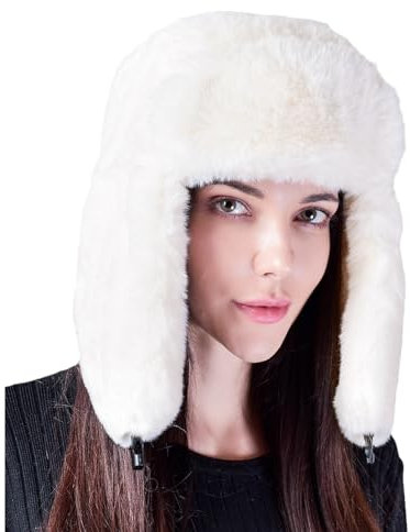GIBZ Flauschig Wintermütze für Damen, Weiche Fliegermütze aus Kunstpelz, Warme Trappermütze mit Ohrenklappen, für den Outdoor, zum Skifahren, Weiß