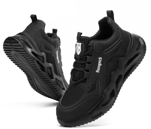 Nasogetch Steel Cap Trainers Safety Trainers Men Women Safety Shoes Comfortable Lightweight Work Trainers Breathable Puncture Proof 770 Black 8 UK 42
