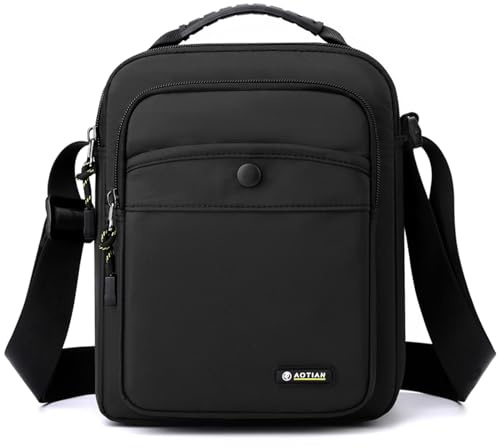 natyrlpog Men's Shoulder Bag Small Messenger Bag Nylon Business Waterproof Lightweight Casual Black Crossbody Bag for Work Travel Outdoor