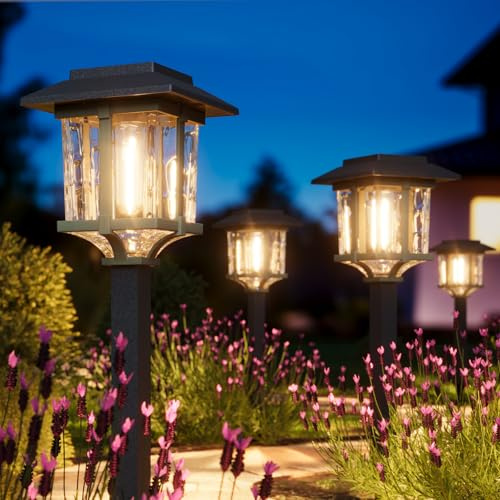 XMCOSY+ Solar Outdoor Lights Waterproof IP65, Solar-Powered Garden/Yard/Pathway Lights with Warm White 2-Tone Bronze-Wood Stainless Steel Design for Landscape Driveway Walkway Decorative