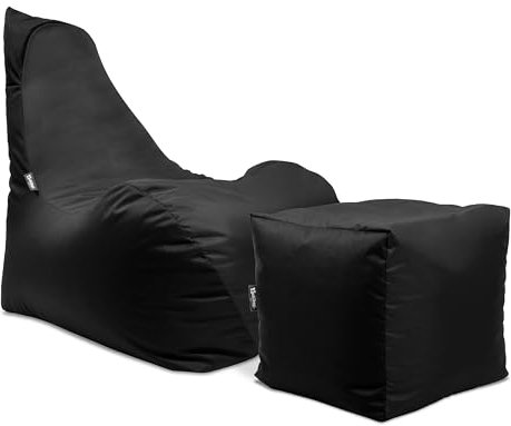 BuBiBag Flashbag Lounge 75Tx60Bx85H cm | mit Füllung | Gaming Sitzsack mit Sitzhocker | für Kinder & Erwachsene | Kissen & Lounge | für drinnen & draußen geeignet | Farbe wählbar (Anthrazit)