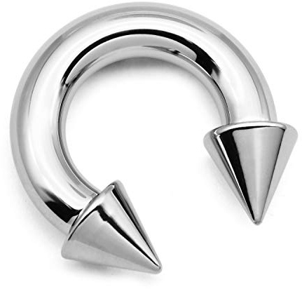 FECTAS PA Ring Innengewinde Spike Rundhanteln Hufeisen Prince Albert Piercing Schmuck 2G-4G-6G-8G-10G-12G 12mm/16mm Chirurgenstahl Piercing Körperschmuck Schwarz Silber