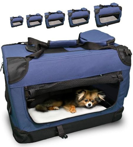 DEFACTO Hundebox Hundetransportbox faltbar & tragbar, Transportbox für Hunde, Katzen und Haustiere, Hundetasche robust Anthrazit, Transporttasche (L, Dunkelblau)