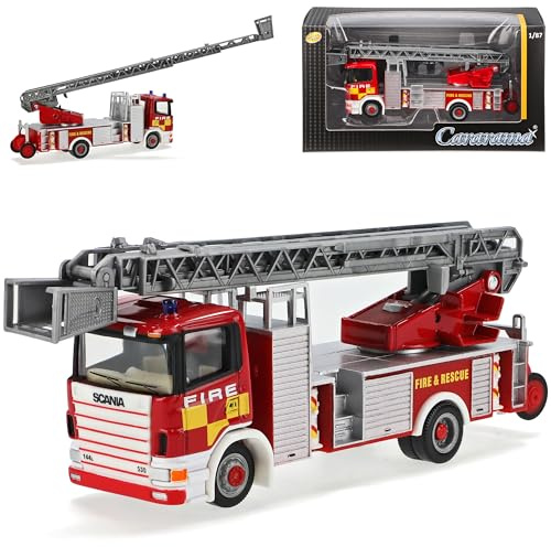 Cararama Scania Feuerwehr mit ausfahrbarer Drehleiter LKW 1/87 Modell Auto mit individiuellem Wunschkennzeichen