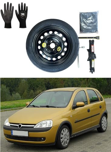D'ANGELO 1988 Ersatzrad-Set 38,1 cm (15 Zoll), kompatibel mit Opel Corsa 4-Loch (<2014) mit Wagenheber, Schlüssel, Handschuhe und Tasche