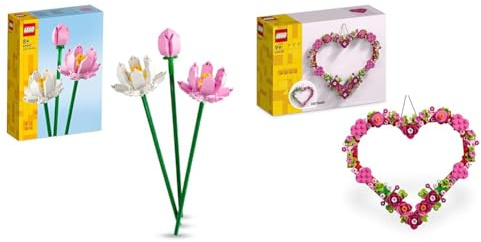 LEGO Creator Lotus Flowers Set, Bouquet Building Kit for Girls, Boys and Flower Fans & Creator Heart Ornament Set, Building Toy for 9 Plus Year Old Girls & Boys, Kids' Bedroom Decoration