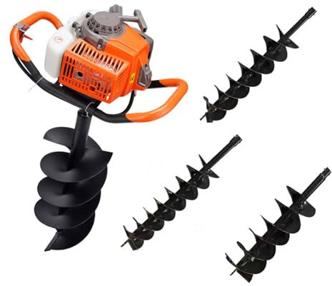 ZYJIX Post Hole Digger, Auger Post Hole Digger 5200W, Post Hole Digger Gas Powered, Hole Digger For Planting, With 3 Auger Drill Bits(5 & 6 & 8)