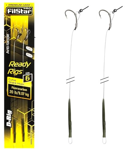 PRO FILSTAR Karpfenangeln D-Rig Angelhaken N6 Fluorocarbon Vorfach 20cm 9kg | Anti Tangle Sleeve - Curve Shank Hook - Needle - Pop Up Angel Köder - Boilies Haar Rig - Karpfen Angeln Zubehör – Fishing