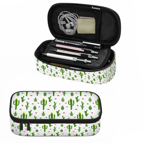 Xuwenz Cactus Flowers Pencil Case Organizer Plants Desert Tropical Green Red Stationery Box Makeup Colleague Office Supply for Adults Men Women