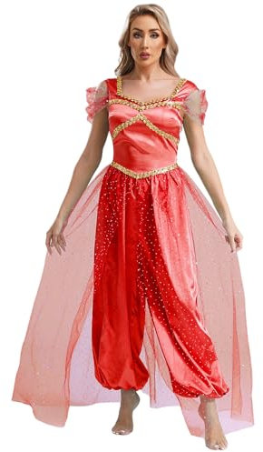 JEATHA Damen Bauchtanz Kostüm Orientalische Indische Tanzkostüm Gesichtsschleier Bauchtänzerin Tanzkleidung Halloween Karneval Fasching Kostüm Burgundy XXL