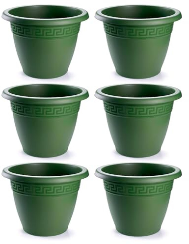 Acan Tradineur - Pack de 6 Macetas Redondas Terracota - Fabricado en Plástico - Macetero Apto para Exterior e Interior del hogar - Ø 20 cm - Color Verde