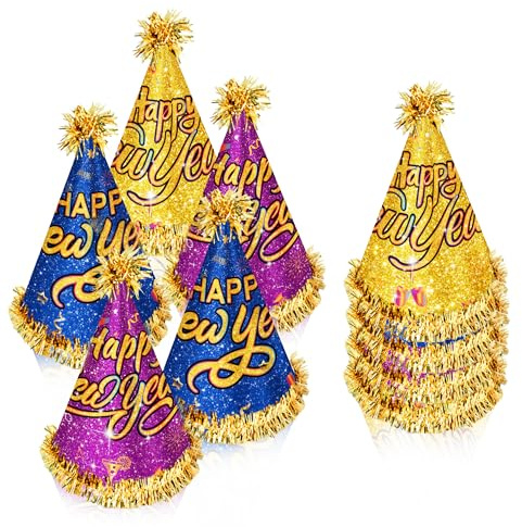 DPKOW Glitzer Silvester Deko 2027 Silvester Partyhüte Accessories Partyzubehör 2027, 6 Stück Happy New Year Hüte Neujahrs Kegelhüte Foto Requisiten Mehrfarbiger Neujahrs Papierhut