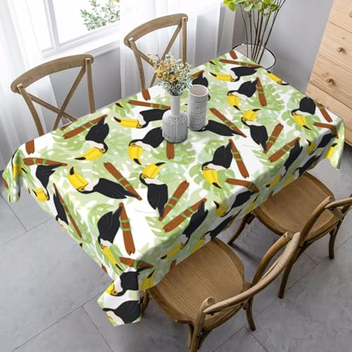 VOSERY Nappe rectangulaire motif toucan mignon sur branche de monstera - Infroissable - Tissu décoratif pour dîner/fête/intérieur/extérieur - 152,4 x 228,6 cm