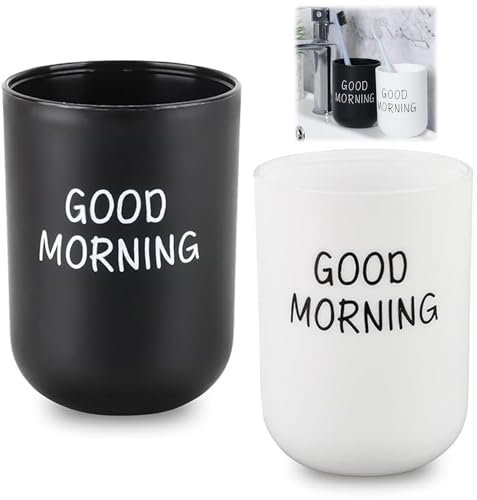 Tazza di Spazzolino, 2 Pezzi Porta Spazzolino in Plastica, Porta Spazzolin, Bicchieri Bagno Porta Spazzolini, Riutilizzabile, Modelli di Coppia(Bianco + Nero), Per Travel, Camping, Bagno