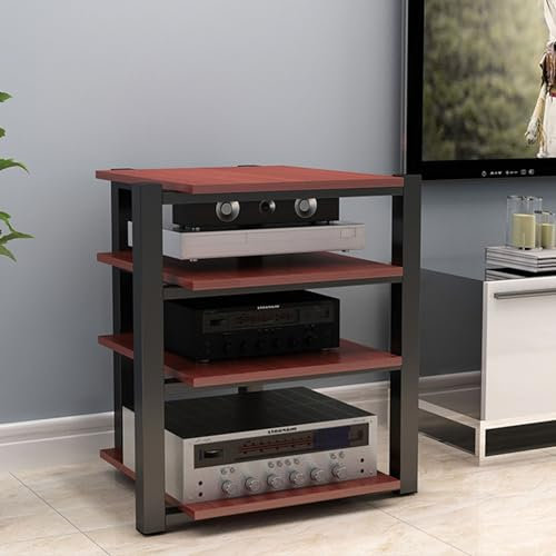 SGKOMN 4-Tier Audio Rack Media Stand Modern Living Room AV Equipment Component Cabinet Corner Audio Tower CD Player Stand Stereo Rack with Wooden Shelf and B(C-One Size)