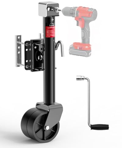 FZZD 2000lbs Trailer Jack with Dual Wheel, 20-24V Cordless Drill Compatible, 12 Lift, for RV Boat，Black