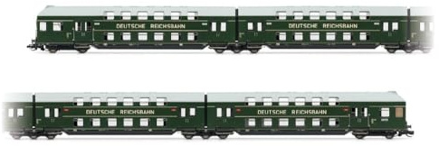 Arnold TT HN9523 DR, 4-teiliger Doppeldecker mit Steuerkabine, grün/graues Dach, Ep. III Personenwagen