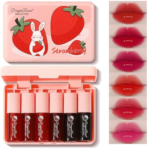 Lip Tint Stain Set, 6 Colors Mini Liquid Lipstick Korean Lip Stain Long Lasting, Water Tint Stain Transfer-Proof, Multi-use Lip and Cheek Tint, High Pigment, Makeup Gift For Women and Teenage Girl