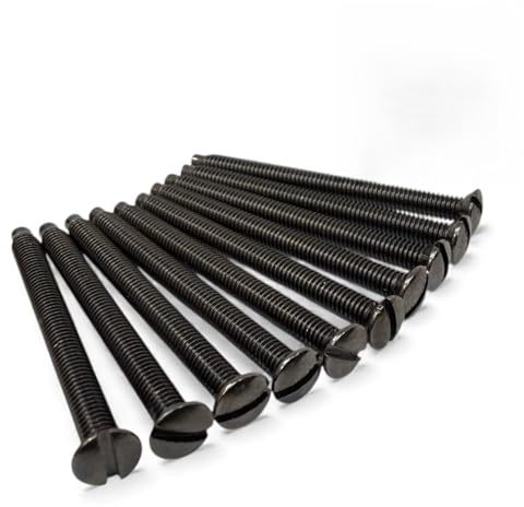 M3.5 x 75mm Black Nickel Electrical Machine Screws - Pack of 10 | Suitable for Light Switch & Plug Socket Faceplates - Slotted Head