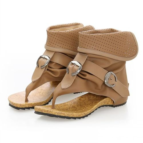 BWGHBH Stivaletti Di Sandalo Estivi da Donna-Sandali Piatti da Gladiatore Vintage-Eleganti Infradito Stivali Leggeri con Suola Morbida(kaki.EU41)