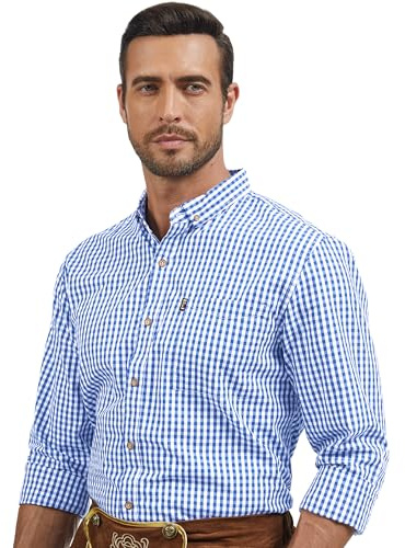 ANTLOOWW Trachtenhemd Herren Kariertes Hemd Baumwolle Trachtenhemden Langarm Oktoberfest Hemd Größe XS-3XL (DE/NL/SE/PL, Alphanumerisch, XS, Regular, Regular, Hellblau)