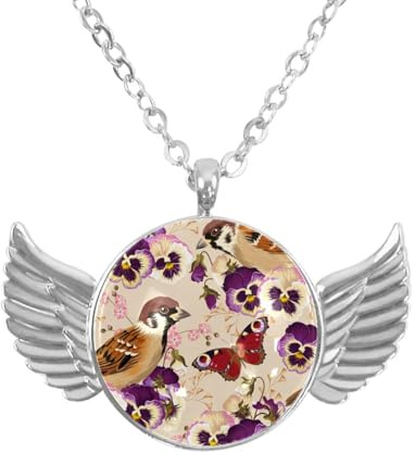 Luoweisi Angel Wings Necklace with Pansy Bird, Zinc Alloy Pendant Jewelry Gifts for Men Women