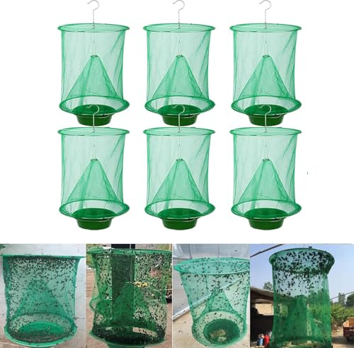 Hängende Fliegenfalle, 6 Stück Ranch Fliegenfallen Outdoor Hängend Wiederverwendbarer Fliegenfänger, Faltbar Käfigfalle für Pferdestall, Bauernhof, Scheunenobstgarten