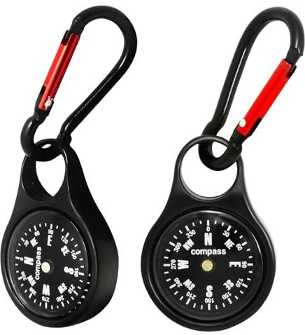 kodivenj 2pcs Carabiner Compass, Navigation Compass, Portable Hook Mini Compass Keychain, Used For Outdoor Camping, Hiking, Navigation (Black)