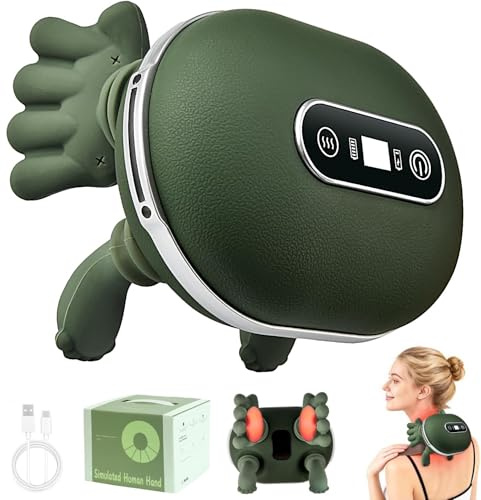 Neck and Shoulder Massager, 4D Real Hands Massager,Portable Shiatsu Back Massage Hand,3 Massages Levels & 2 Heating Levels,Deep Massage for Neck,Shoulder,Back Pain,Gifts for Mom Women