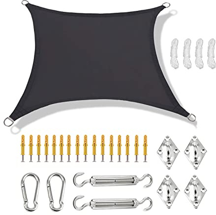 Rectangle Sun Shade Sail Canopy 2m 3m 4m 5m Sunscreen Awning 98% UV Block Sun Shelter with Hardware Kit for Garden Patio Outdoor Facility Activities Backyard, Black