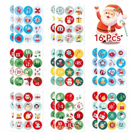 Adventskalender Zahlen Aufkleber - 192Stück Adventskalender Sticker 1-24 | Selbstklebend Aufkleber Adventskalender Zahlen 1-24 Weihnachtssticker für Deko Weihnachten Kalender zum Selber Basteln