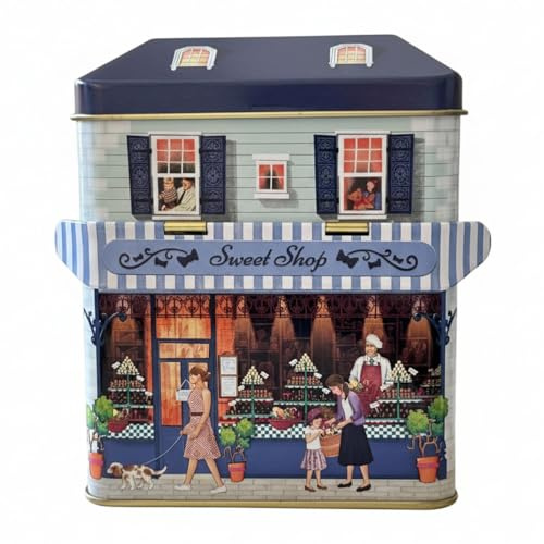 POWERHAUS24 Retro-Design Sweet Shop & Coffee Bar Vorratsdose kleine Keksdose mit Scharnierdeckel vielseitig einsetzbar, nostalgisches Design, robust, perfekt zum Verschenken 12 cm x 13,5 cm x 7,5 cm