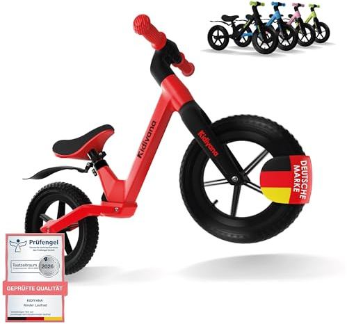 Kidiyana Kinder Laufrad Balance Bike ab 2 Jahren, Rutschfeste Luftreifen 12 Zoll, Komfortables Sitzpolster, RSA-Dämpfungssystem, Abgerundete Fußrasten, Schutzblech, Leicht & Langlebig, Sport Geschenke