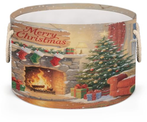 OHIKUETY Laundry Baskets,Fireplace Decor Christmas Easter Basket,Kids Toy Box,Storage Trunk,Pet Supplies Storage Basket,Gift Basket, Bedroom Hamper,Waterproof Round Collapsible Storage Basket
