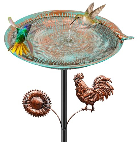 Metall-Vogeltränke für den Außenbereich, Vintage-Vogeltränke mit Abnehmbarer Futterwanne, leicht zu reinigender Vogelfuttertrichter für den Garten Hof und Rasen als Dekoration (Retro Cyan)